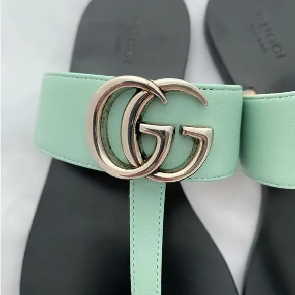 Gucci Marmont GG Thong Leather Water Green EU 37.5 US 7.5 Flip Flop Flat Sandals - Picture 7 of 16
